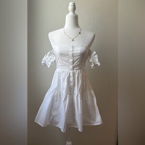 Nectar Clothing White Cotton Off Shoulder Button Front Mini Dress Size S